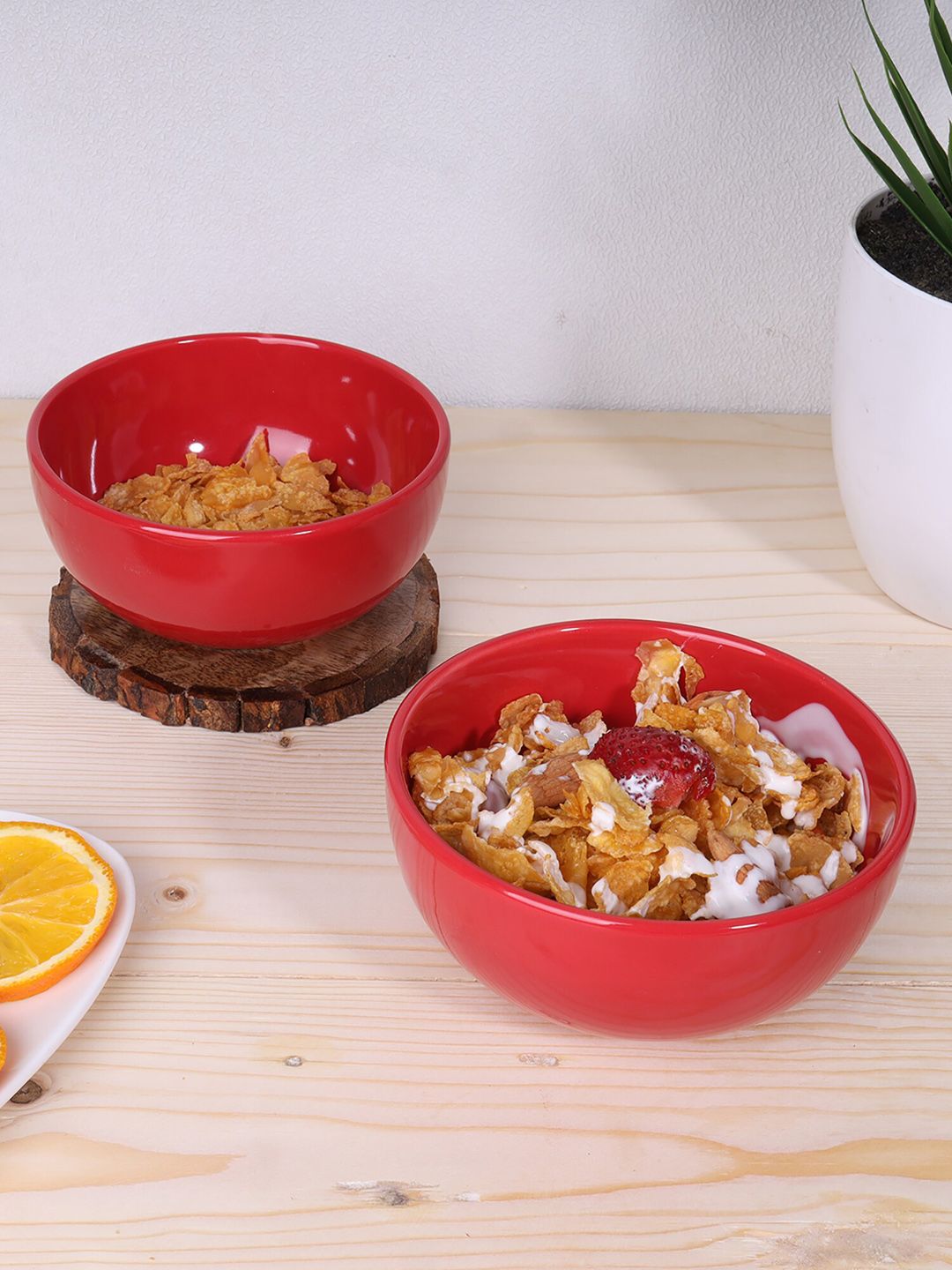 Ariane Set Of 2 Red Solid Serving Bowls Price in India