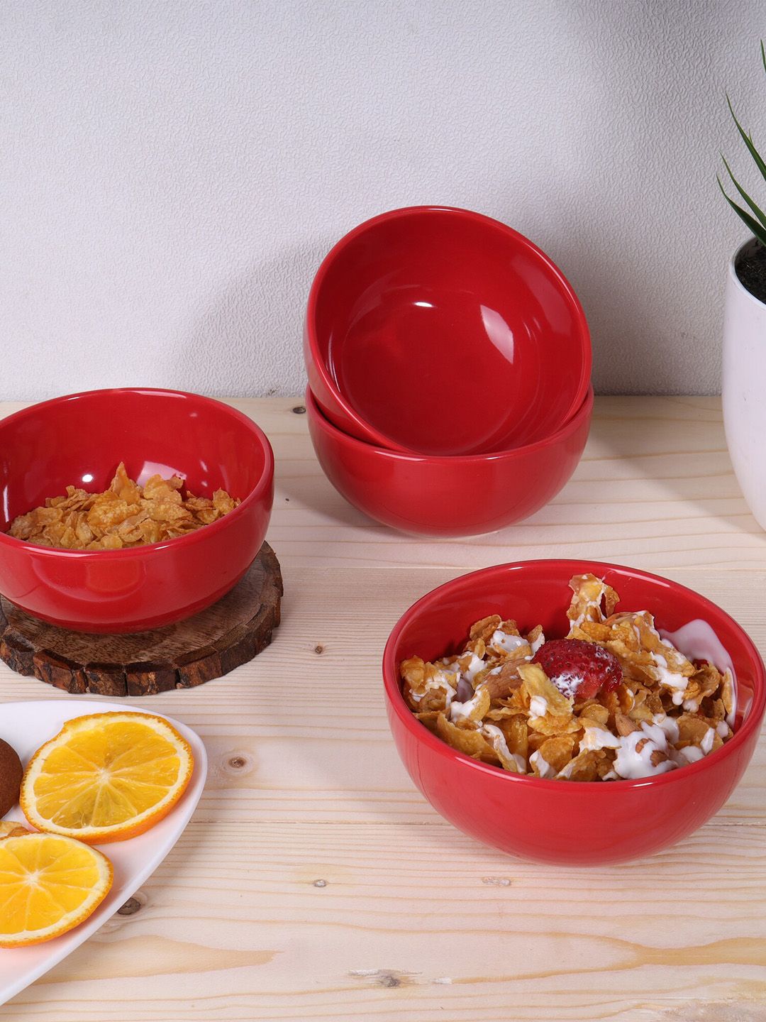 Ariane Set Of 4 Red Solid Porcelain Bowls Price in India