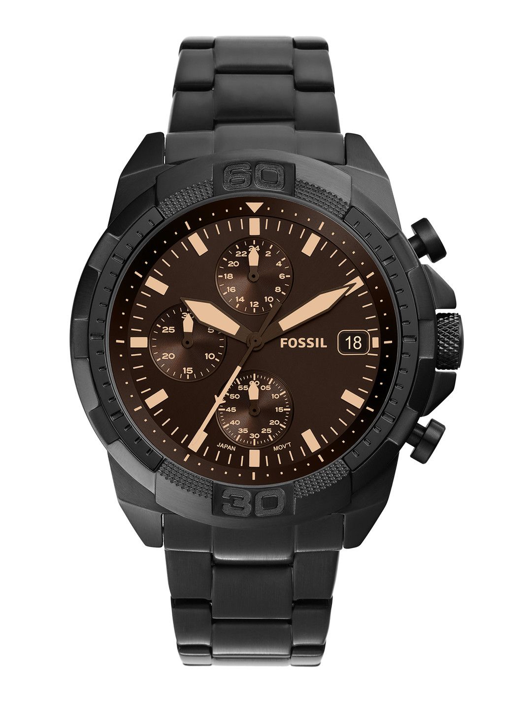 Men Stainless Straps Watch Fossil Men Black Dial & Black Stainless Steel Bracelet Style Straps Analogue Watch FS5851