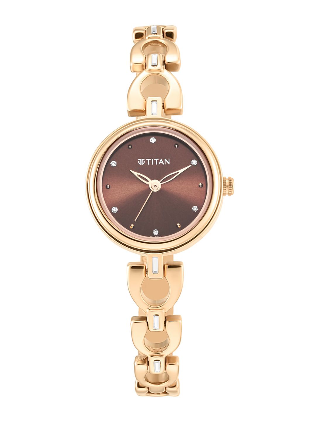Titan Women Brown Brass Dial & Rose Gold Toned Bracelet Style Straps Analogue Watch 2601WM04 Price in India