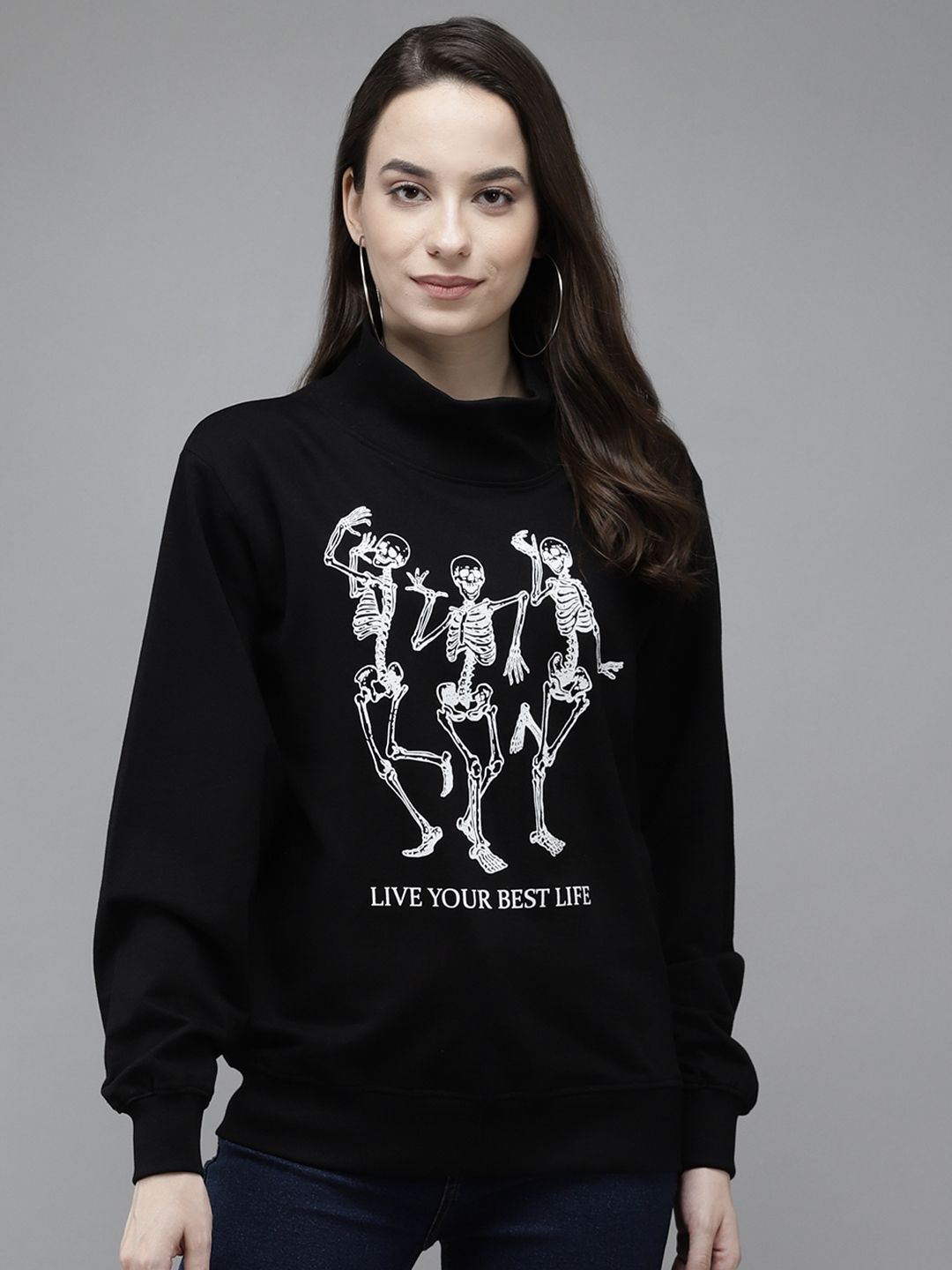 The Dry State Women Black Skeleton Print Sweatshirt Price in India