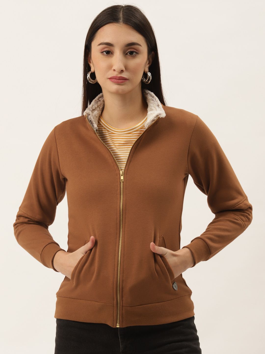 Duke Women Brown Solid Sweatshirt Price in India