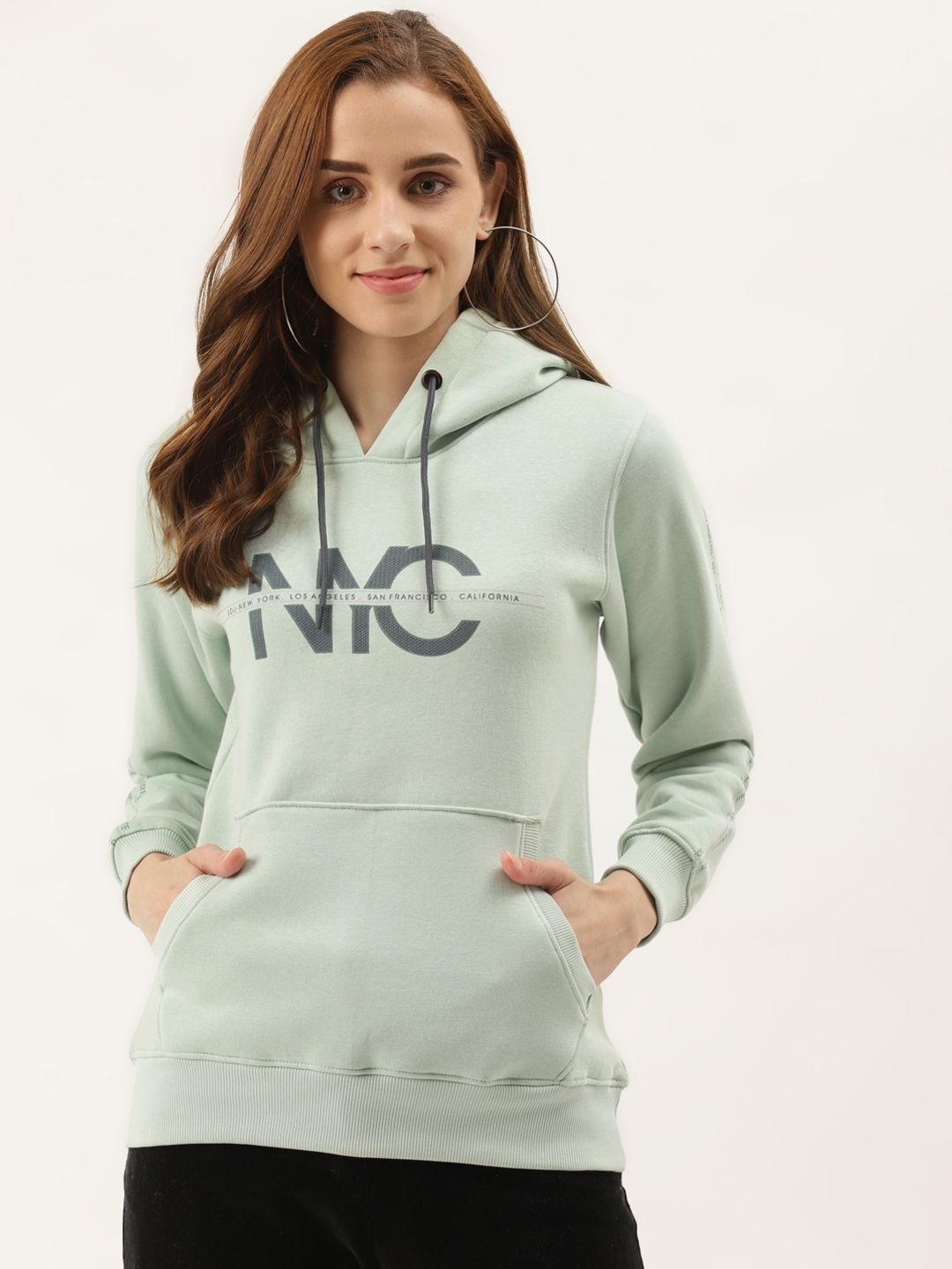 Duke Women Green Printed Hooded Sweatshirt Price in India