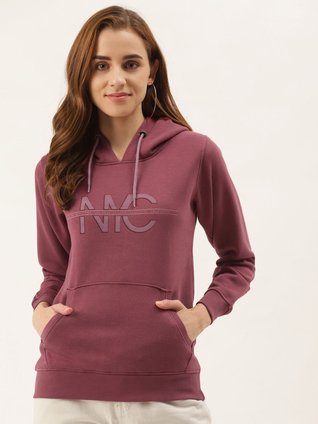 Duke Women Purple Printed Hooded Sweatshirt Price in India