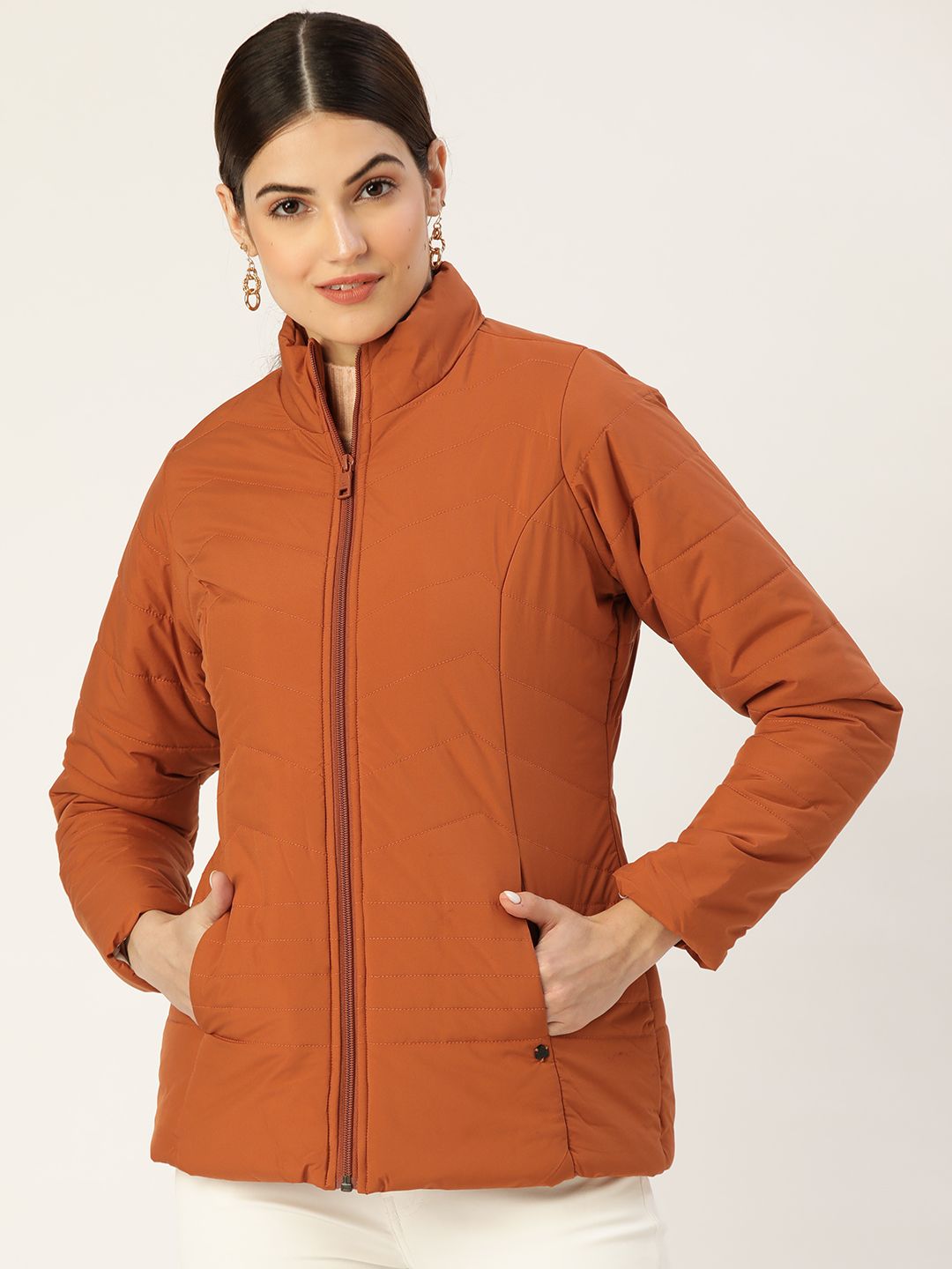 Duke Women Rust Orange Padded Jacket Price in India