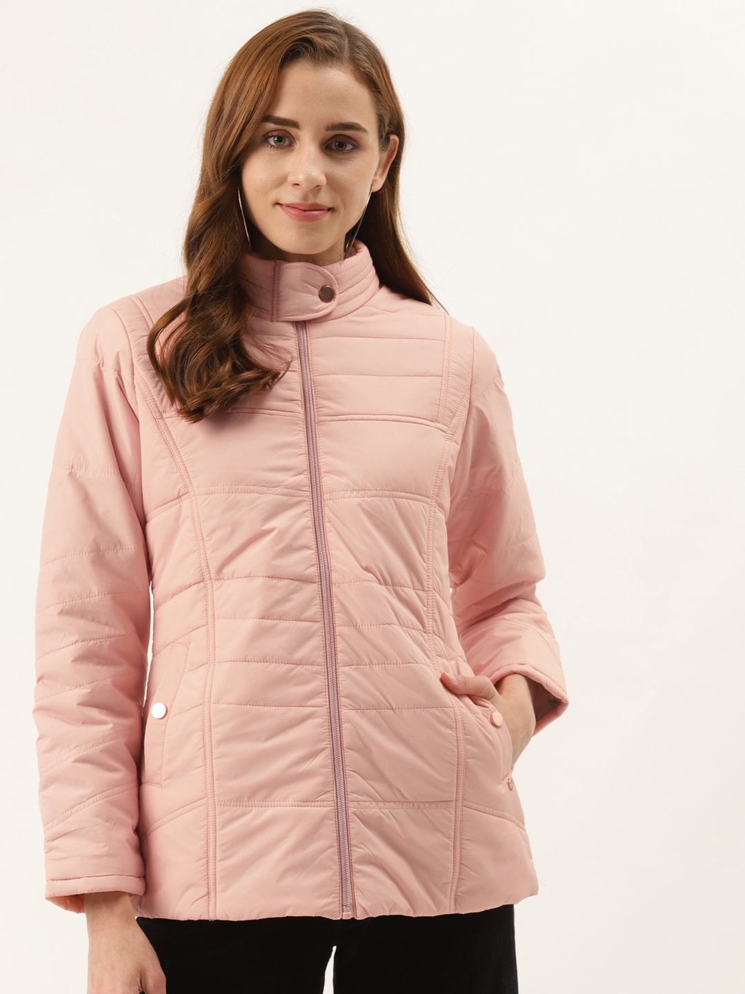Duke Women Pink Solid Padded Jacket Price in India