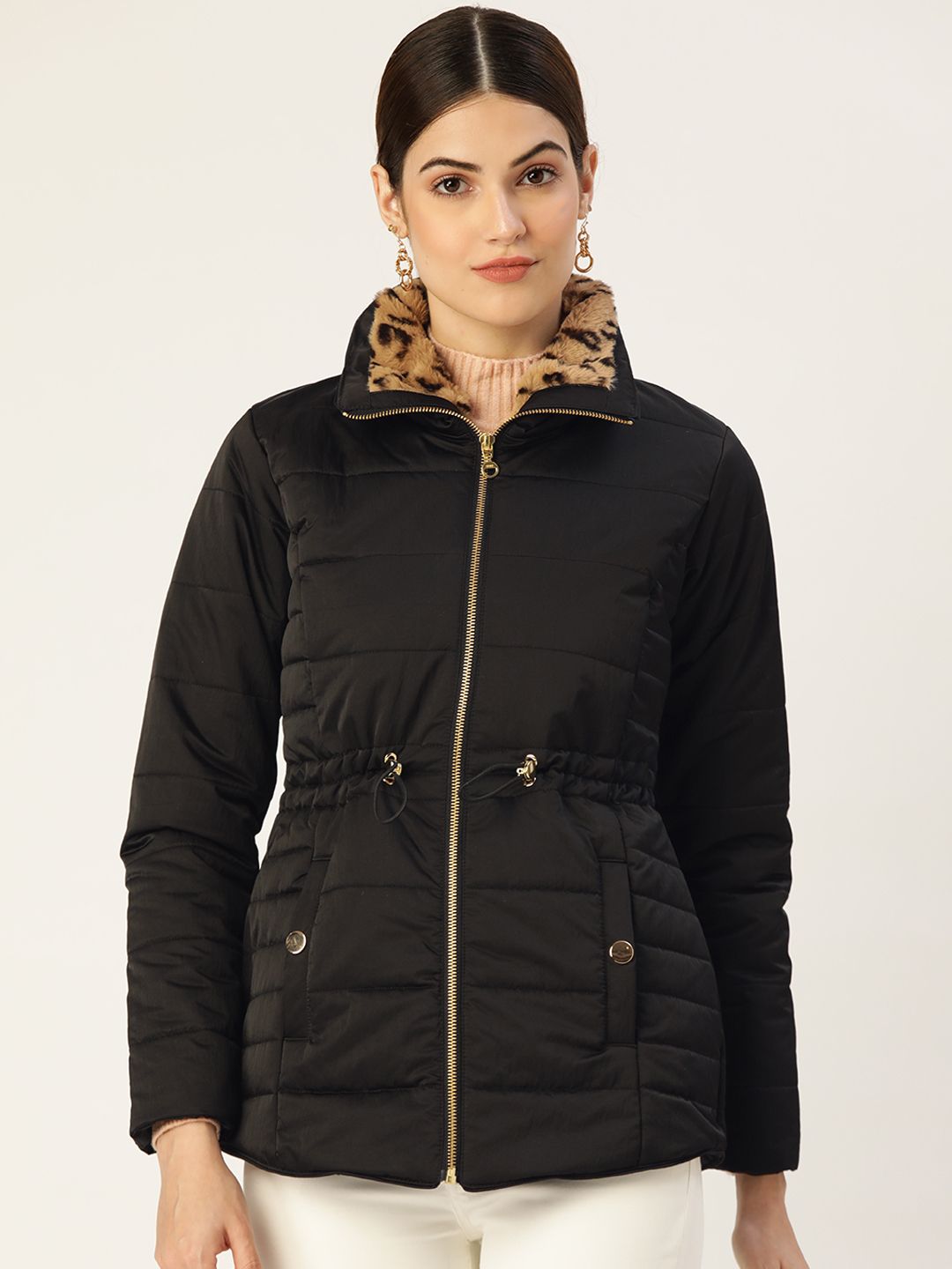 Duke Women Black Solid Padded Jacket Price in India