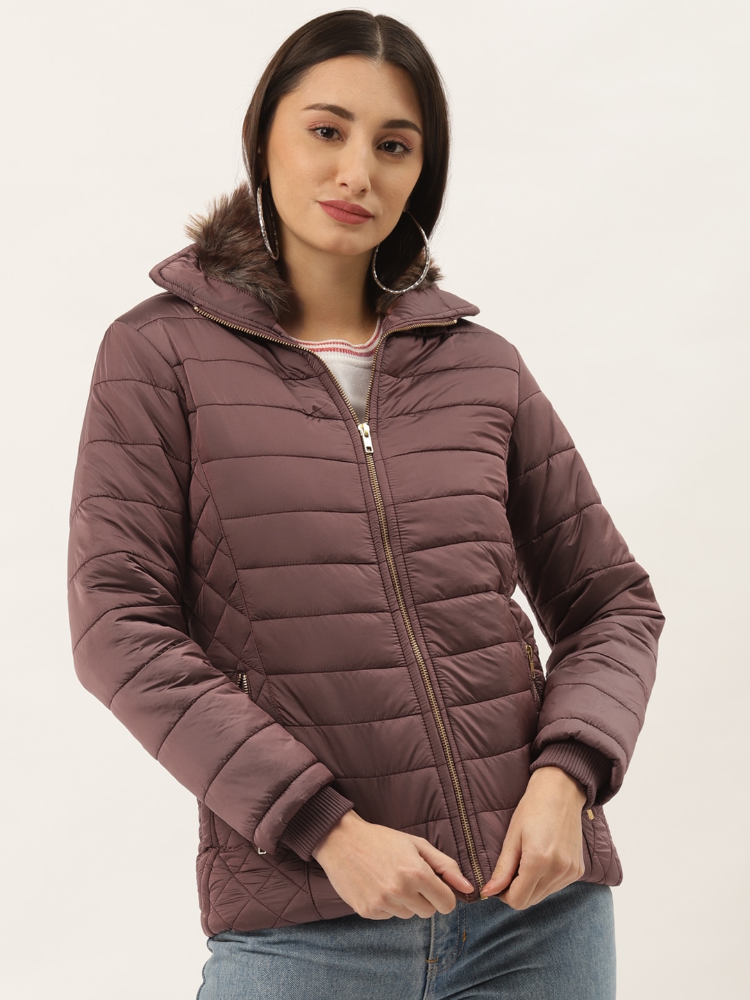 Duke Women Purple with a tinge of Brown Solid Parka Jacket Price in India