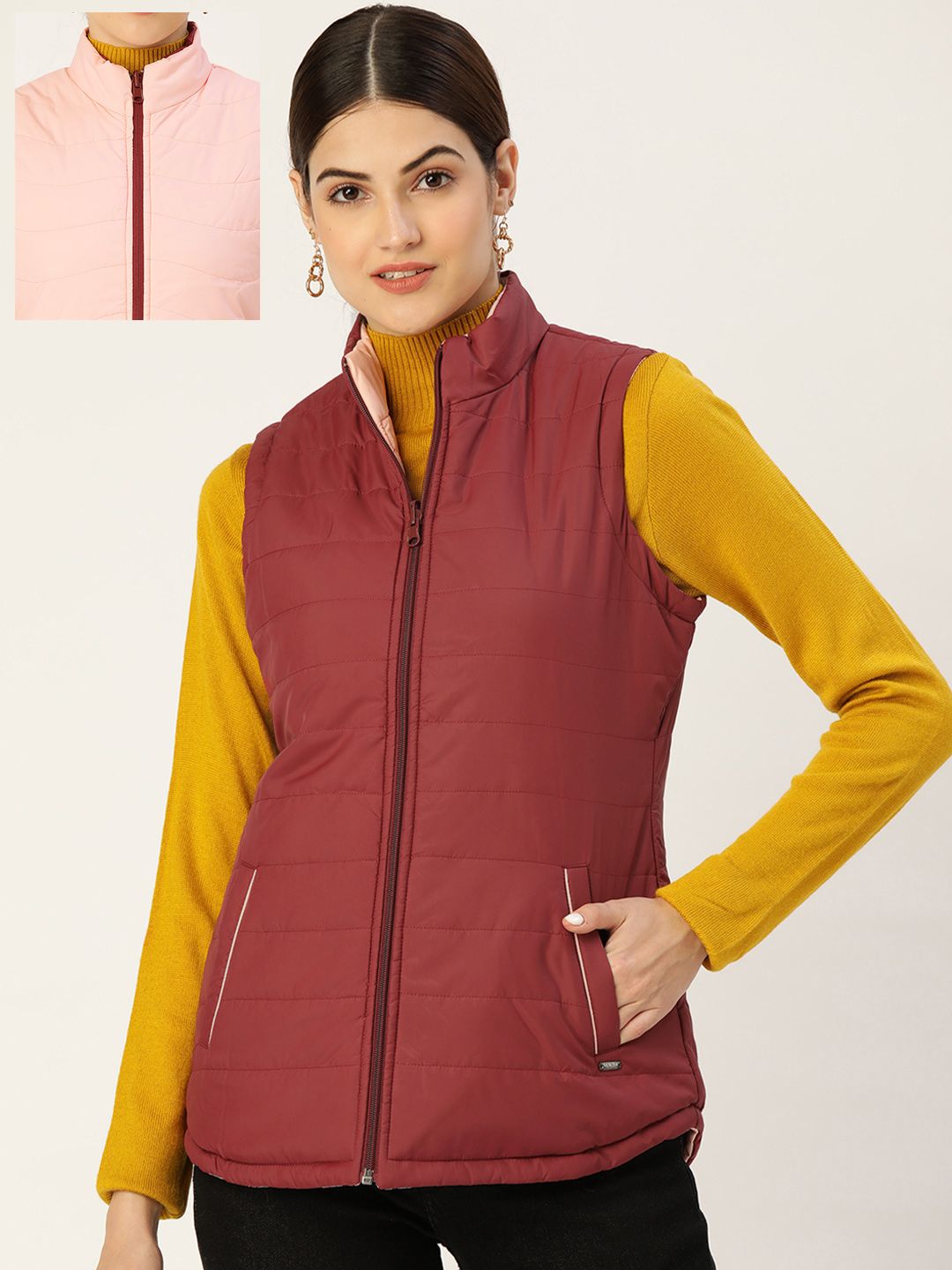 Duke Women Red Solid Reversible Padded Jacket Price in India