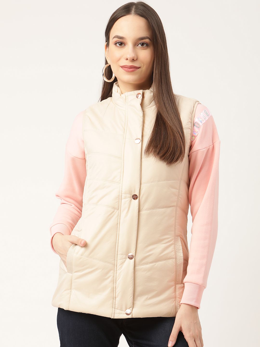 Duke Women Cream-Coloured Solid Padded Jacket Price in India