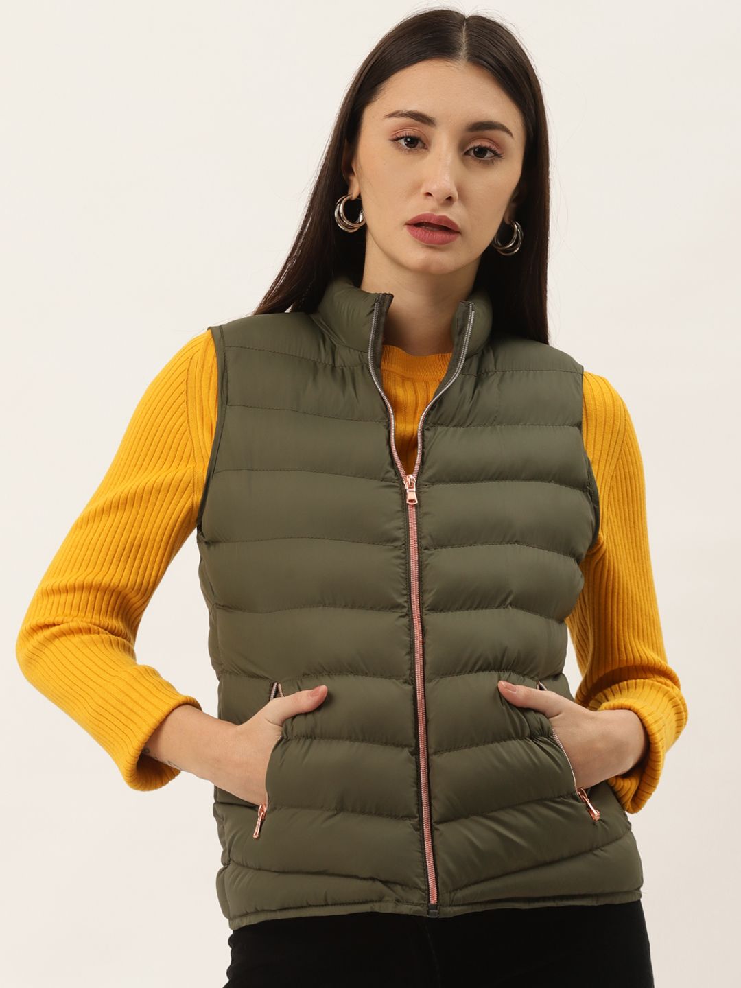 Duke Women Olive Green Solid Puffer Jacket Price in India