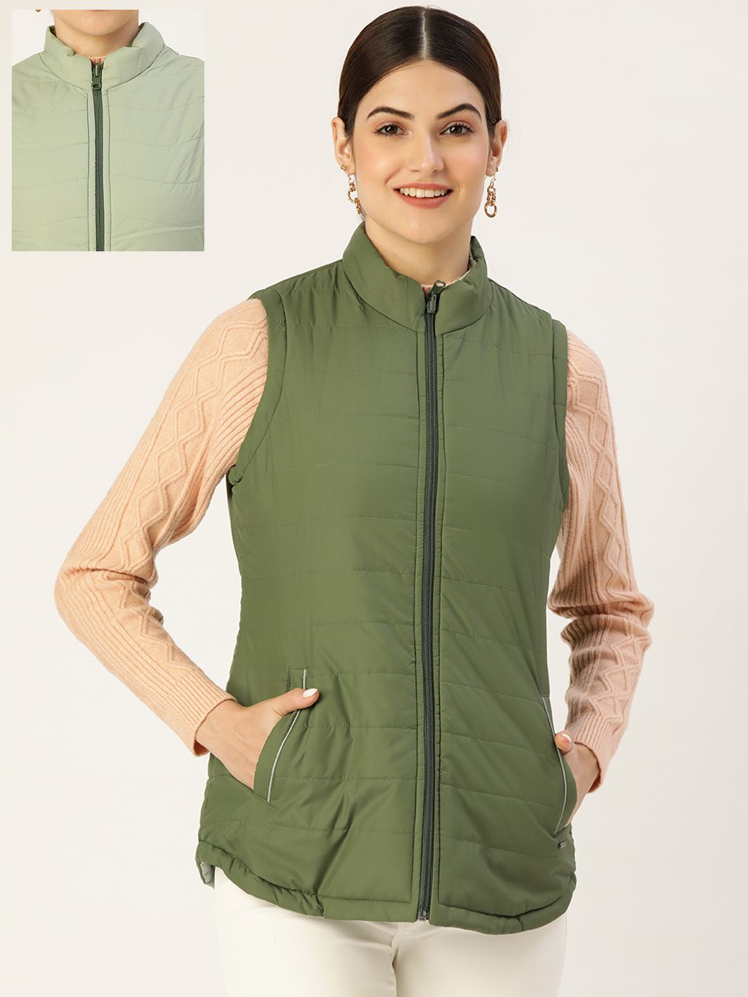 Duke Women Olive Green Reversible Padded Jacket Price in India