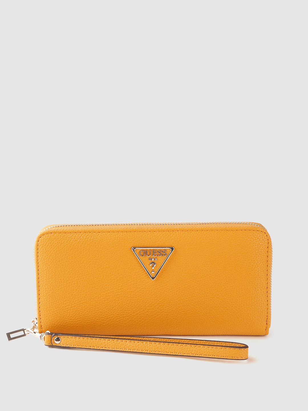 GUESS Women Mustard Yellow Solid Zip Around Wallet Price in India