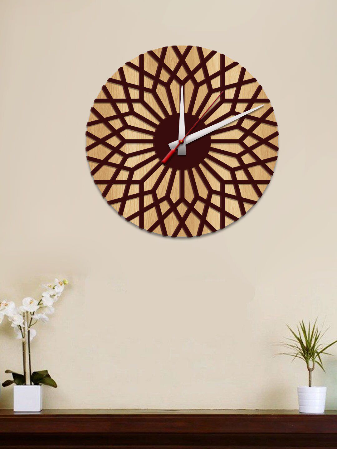 WALLMANTRA Brown & Gold-Toned Printed Contemporary Wall Clock Price in India