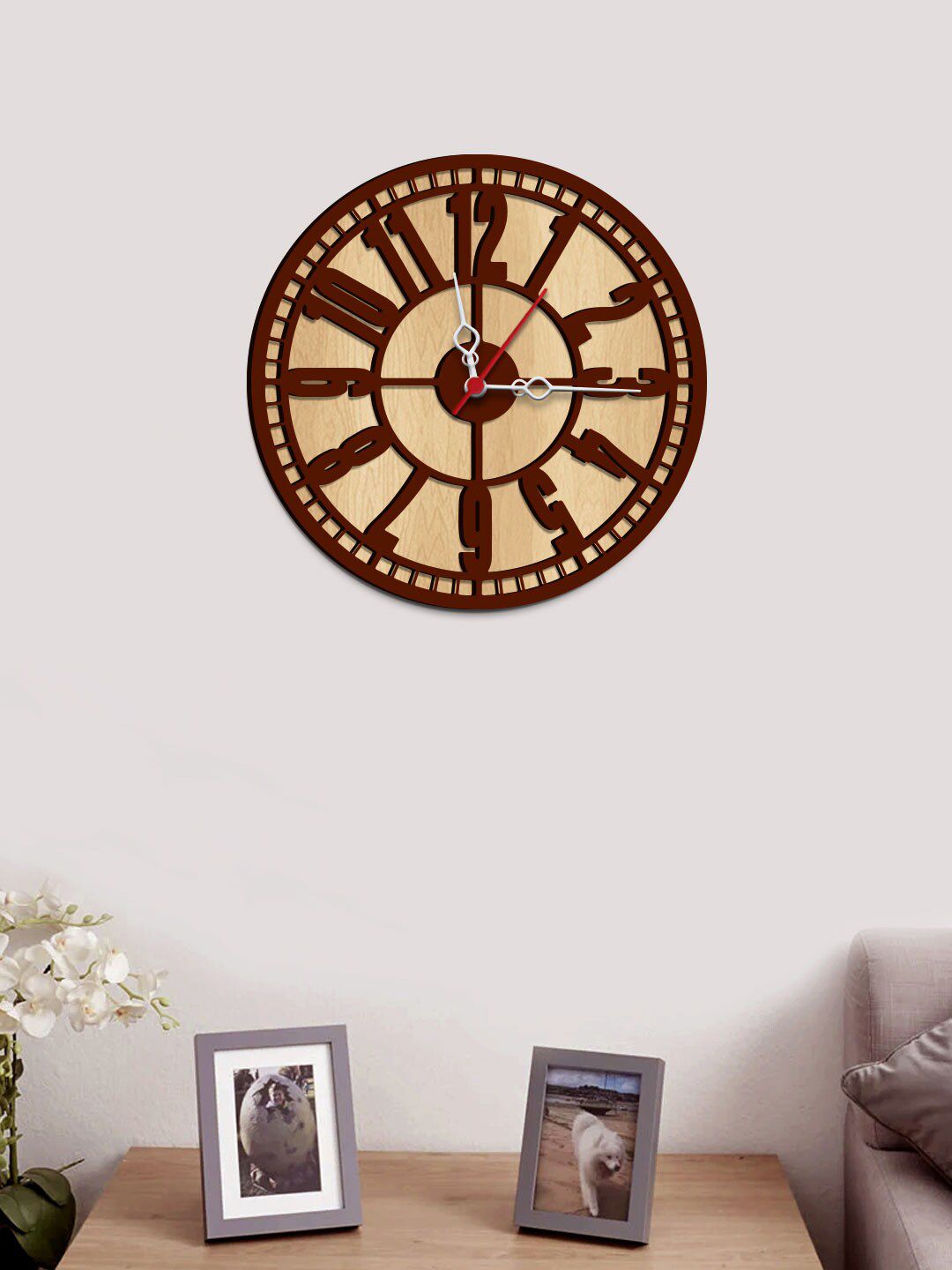 WALLMANTRA Brown & Tan Contemporary Wall Clock Price in India