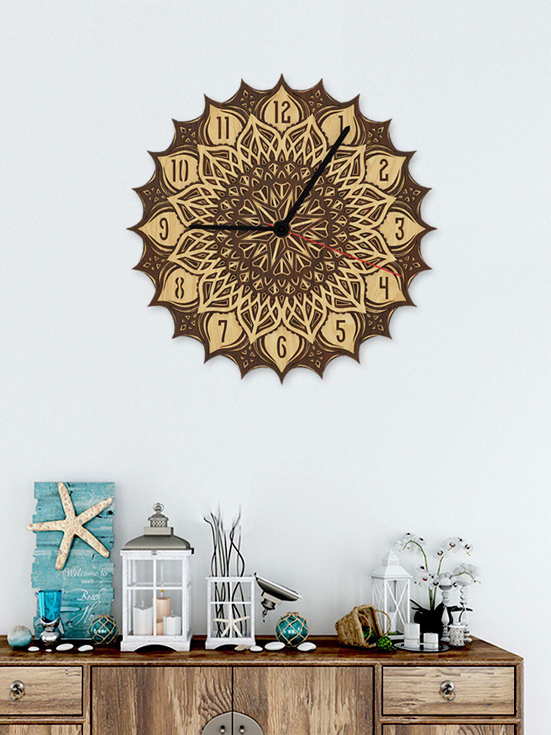 WALLMANTRA Brown & Cream-Coloured Quirky Traditional Wall Clock Price in India