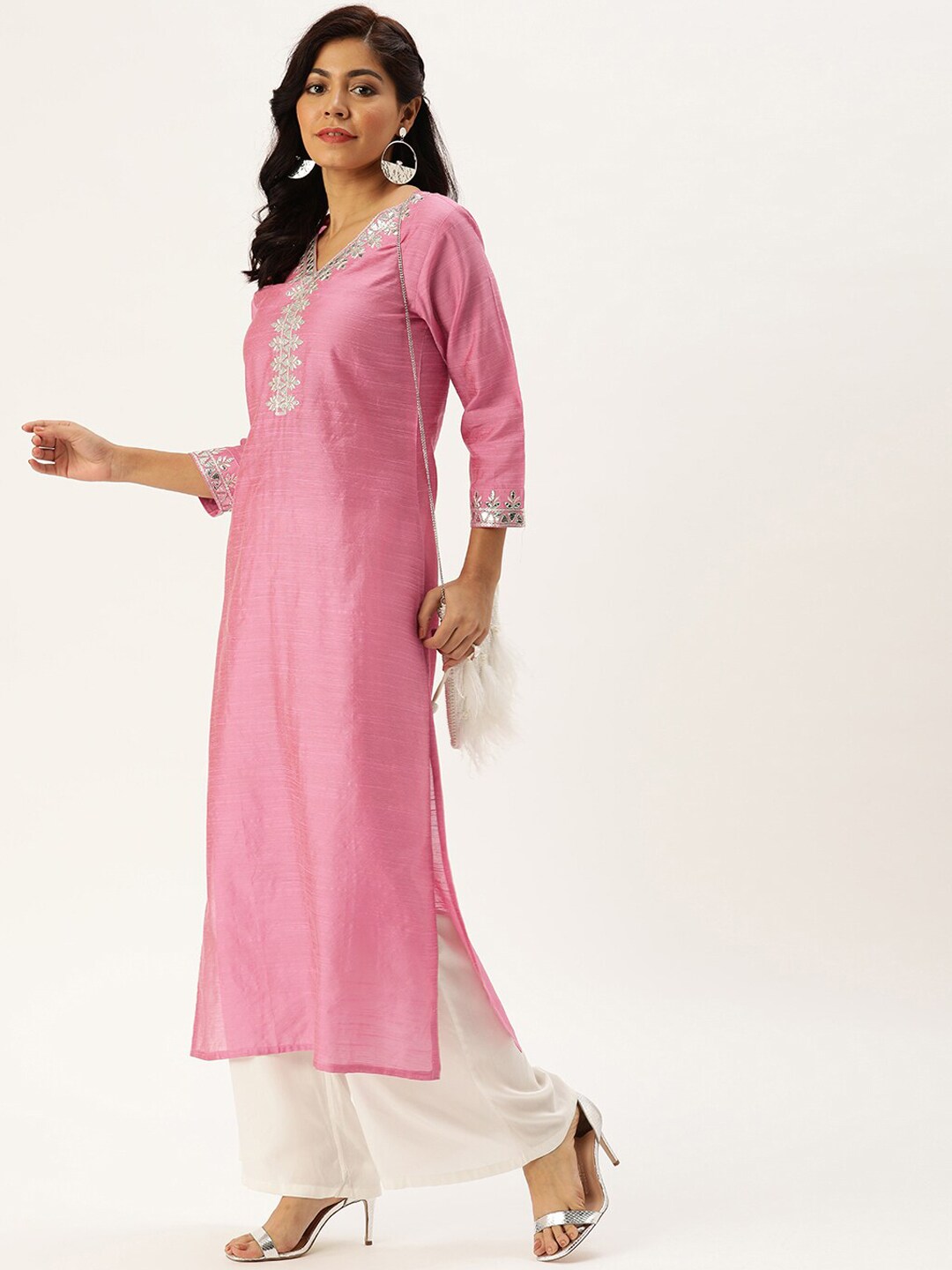 Varanga Women Pink & amaranth pink Embroidered Kurta Price in India