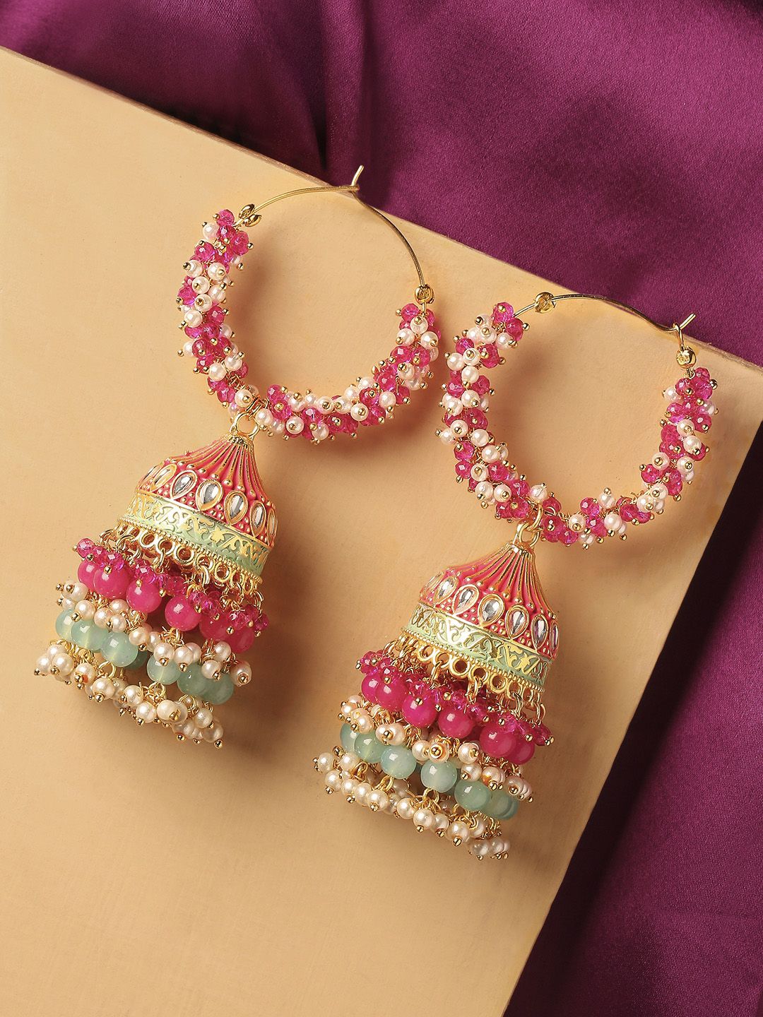 OOMPH Pink Contemporary Jhumkas Earrings Price in India
