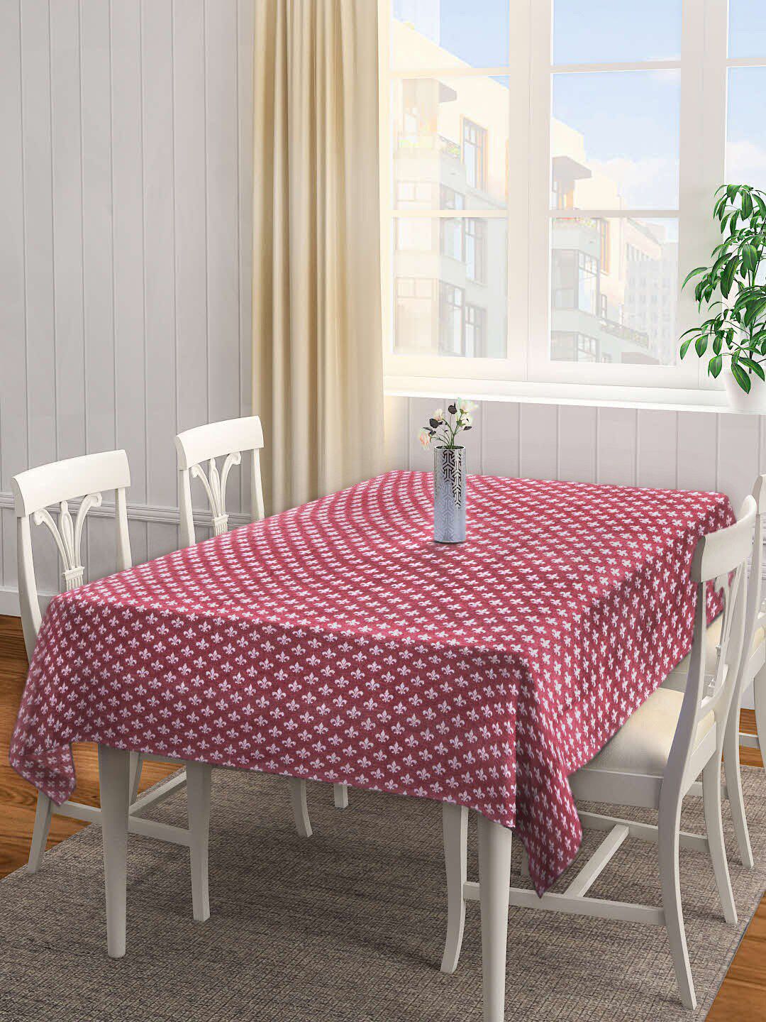 Arrabi Maroon & White Ethnic Motifs Indian Handwoven Cotton 6-Seater Table Cover Price in India