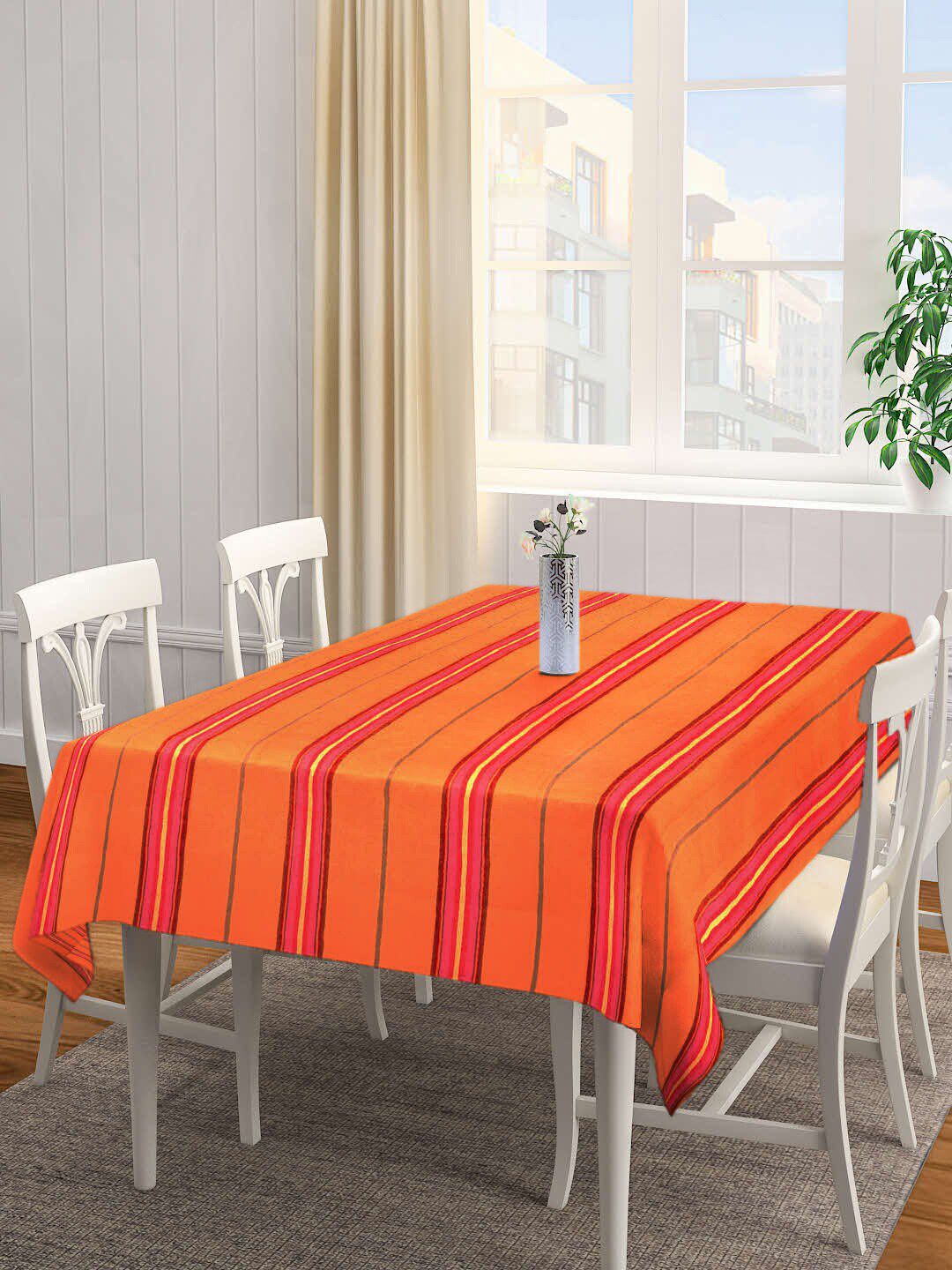 Arrabi Orange & Red Striped Handwoven Cotton 6-Seater Table Cover Price in India