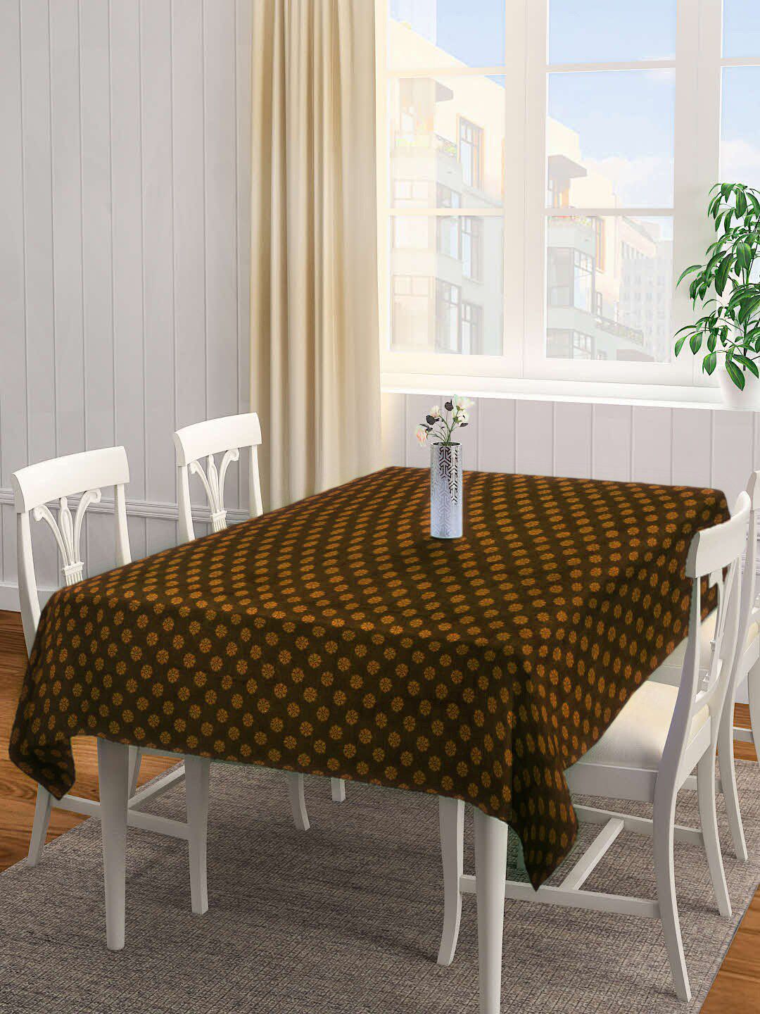 Arrabi Brown Printed Handwoven Cotton 6-Seater Table Cover Price in India