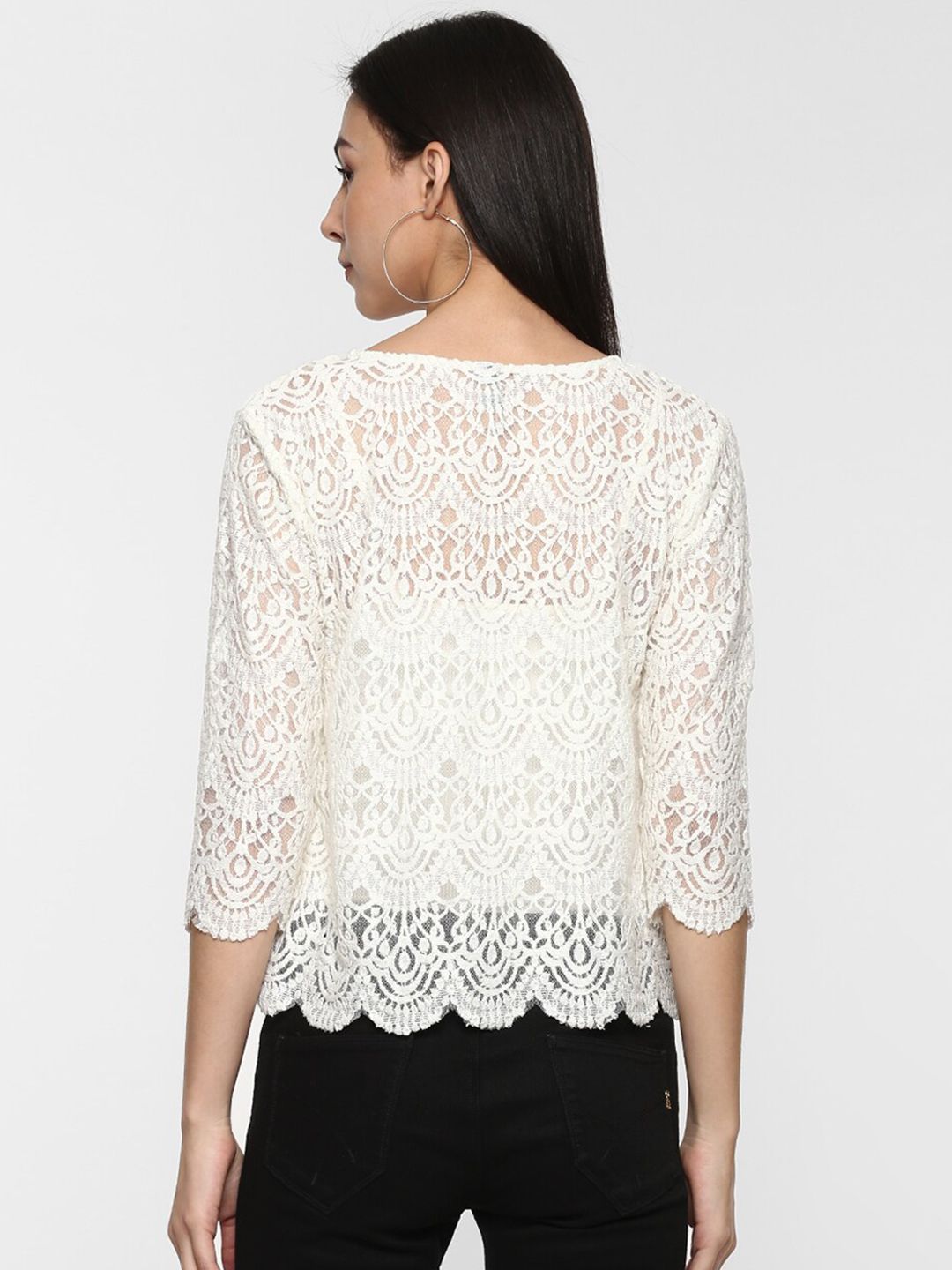 Buy Porsorte White Crochet Net Lace Sheer Top - Tops for Women
