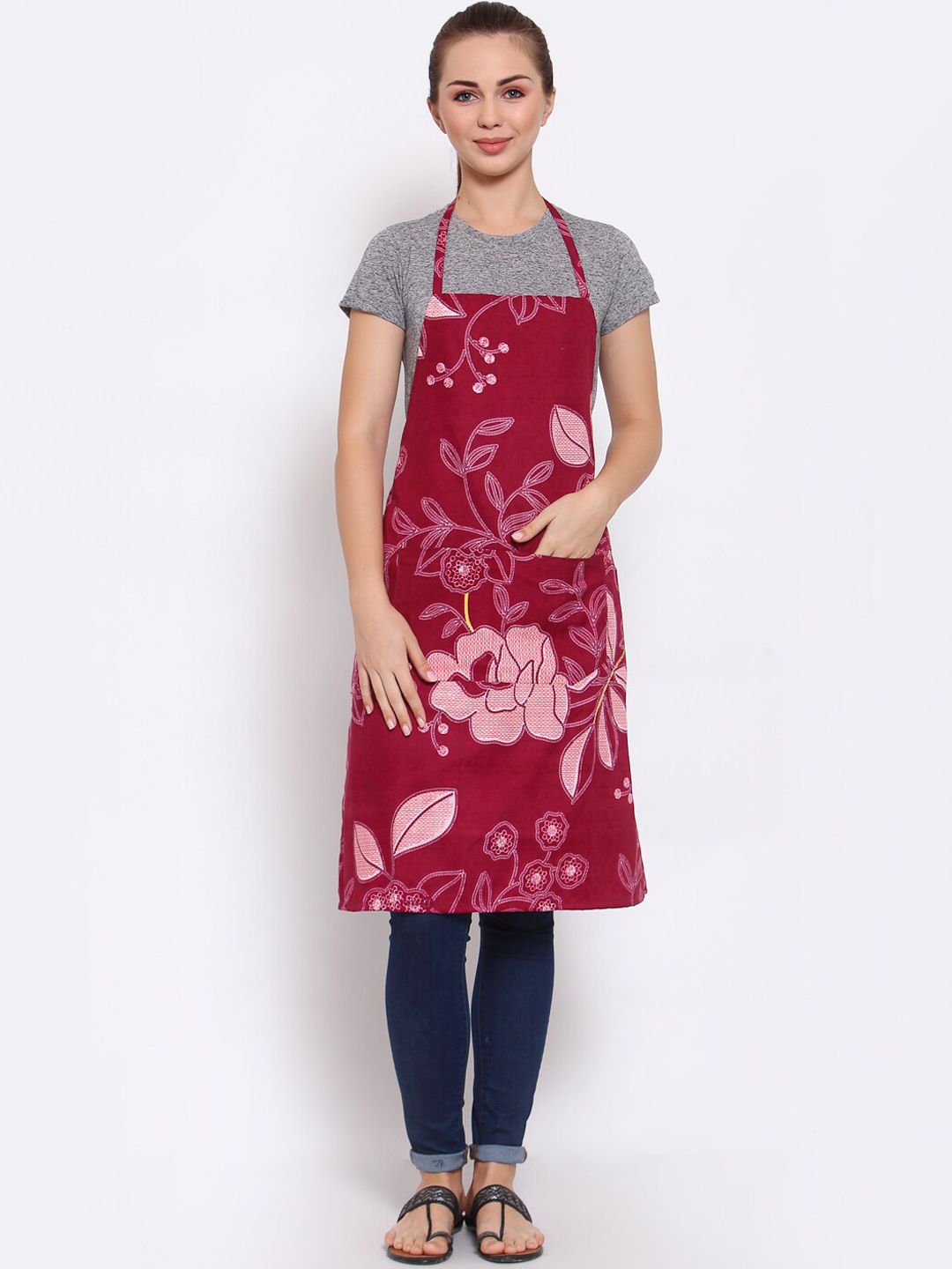 Arrabi Red Floral Printed Apron Price in India