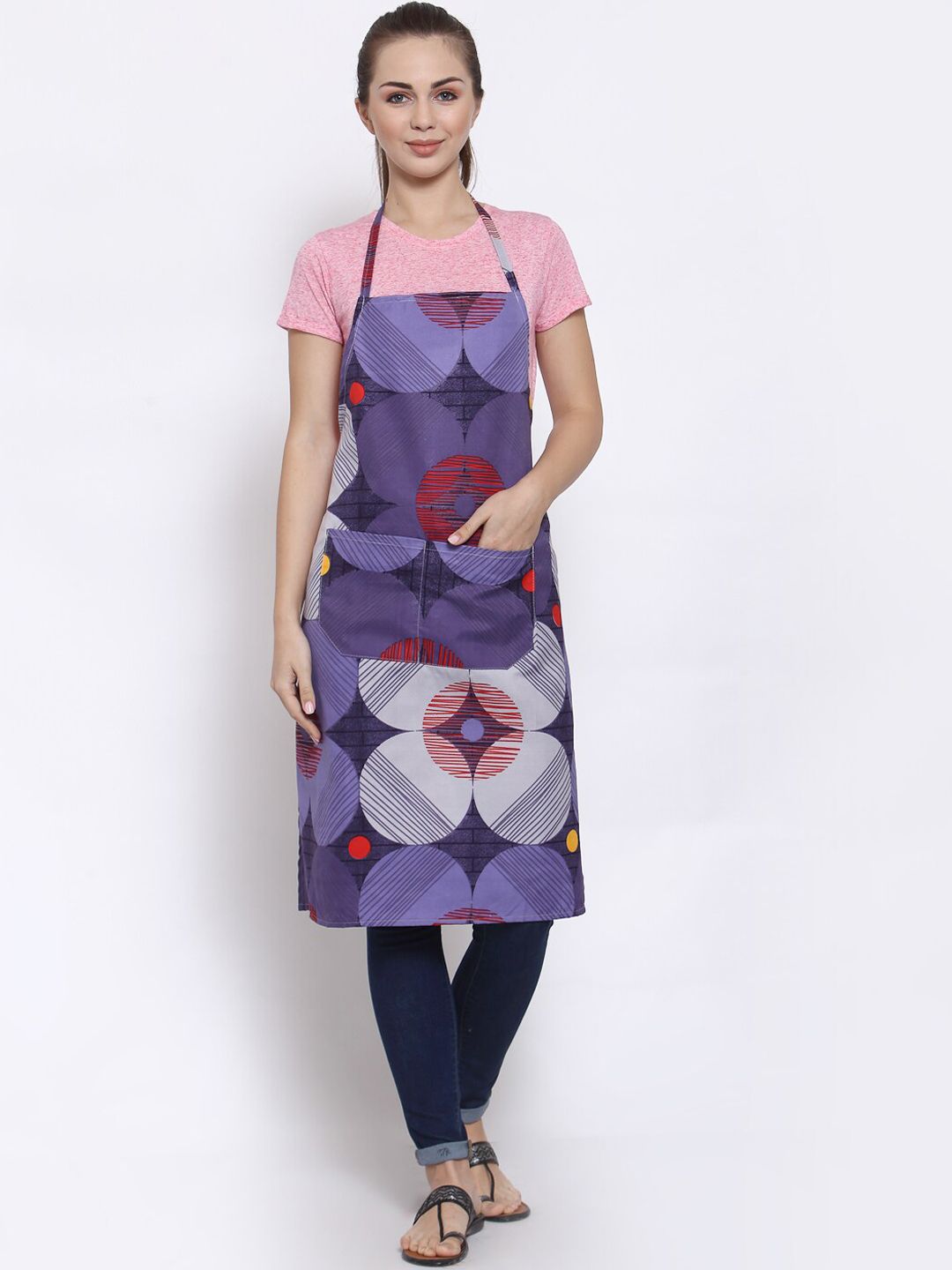 Arrabi Purple & Grey Geometric Printed Apron Price in India