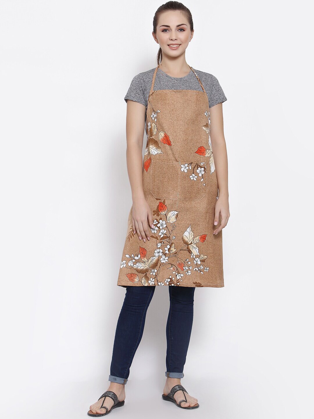 Arrabi Beige & Red Floral Printed Apron Price in India
