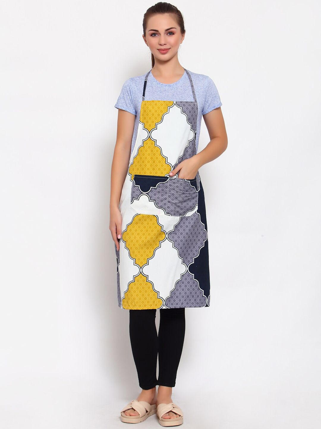 Arrabi Yellow & Grey Printed Apron Price in India