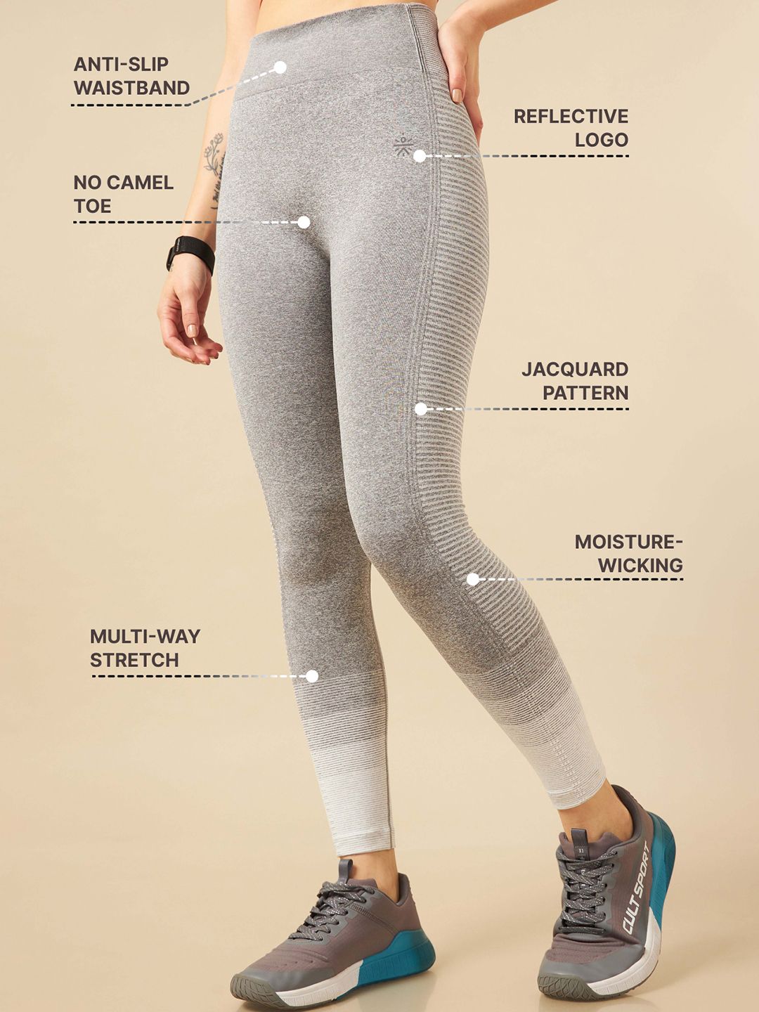Buy CULT Women Colourblocked Seamless Form Sports Tights - Tights