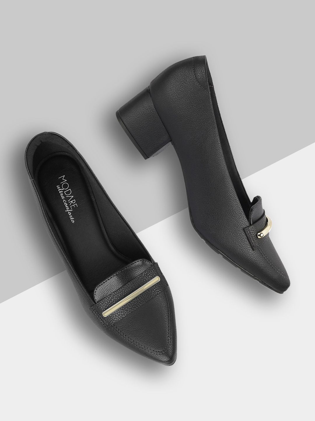 MODARE Black Colourblocked PU Block Pumps Price in India