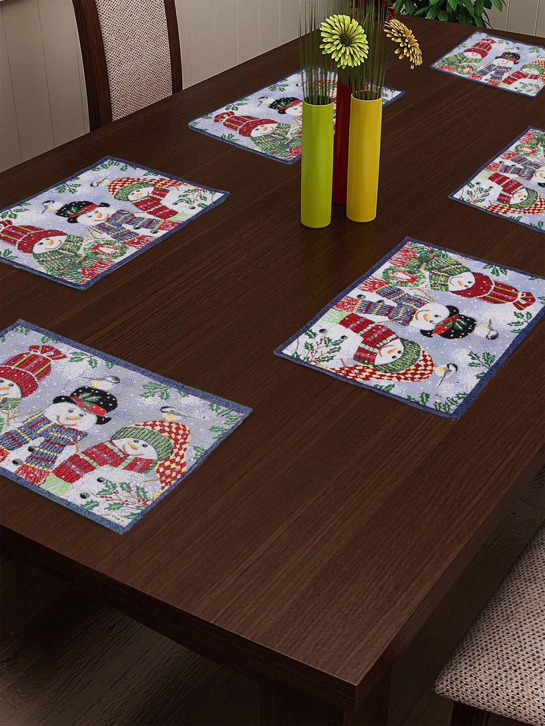 Arrabi Set Of 6 Blue & Red Graphic Printed Table Placemats Price in India