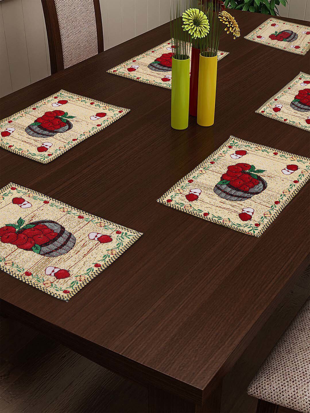 Arrabi Set Of 6 Beige & Red Graphic Printed Table Placemats Price in India