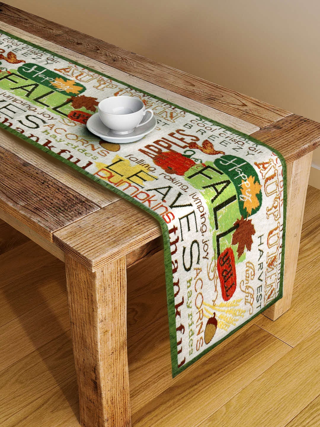 Arrabi White & Green Printed 4-Seater Table Runner Price in India