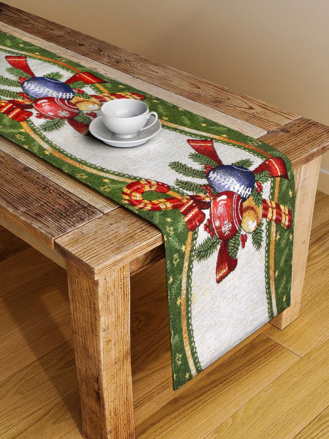 Arrabi White & Green Hand-Tufted 4 Seater Table Runner Price in India