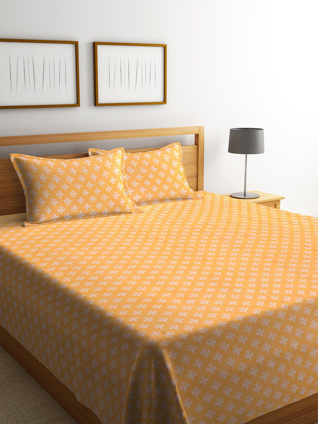 Arrabi Yellow & White Handwoven Cotton Double King Size Bedcover With 2 Pillow Cover Price in India