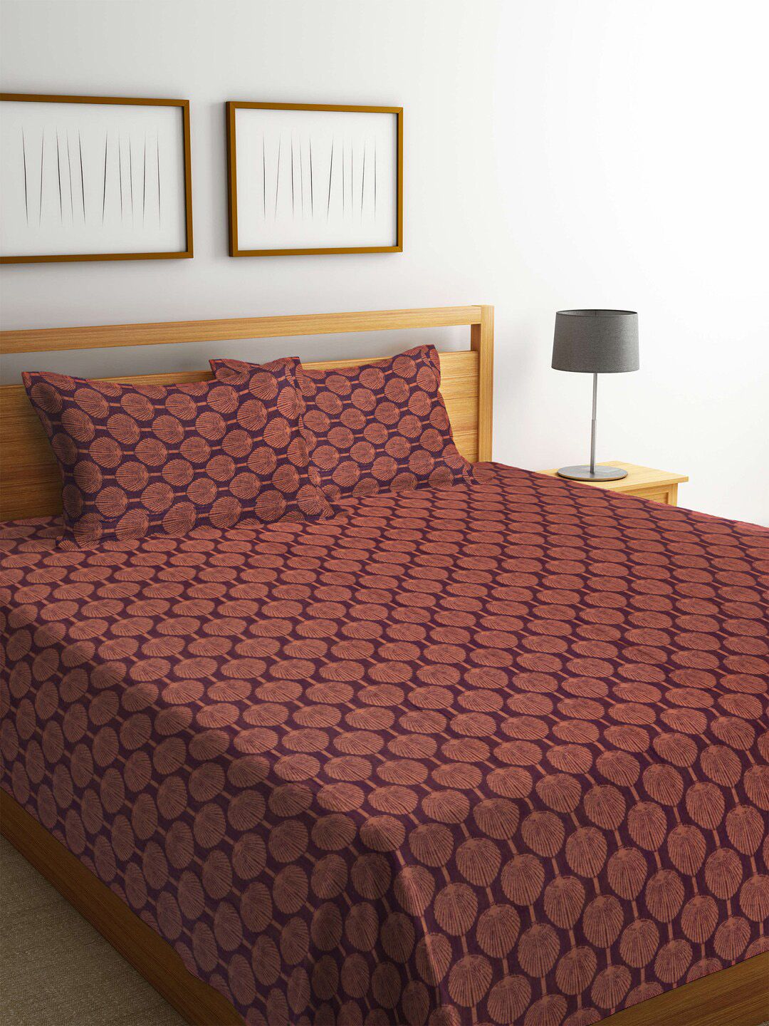 Arrabi Orange & Blue Floral Handwoven Cotton Double Size Bedcover with 2 Pillow Cover Price in India