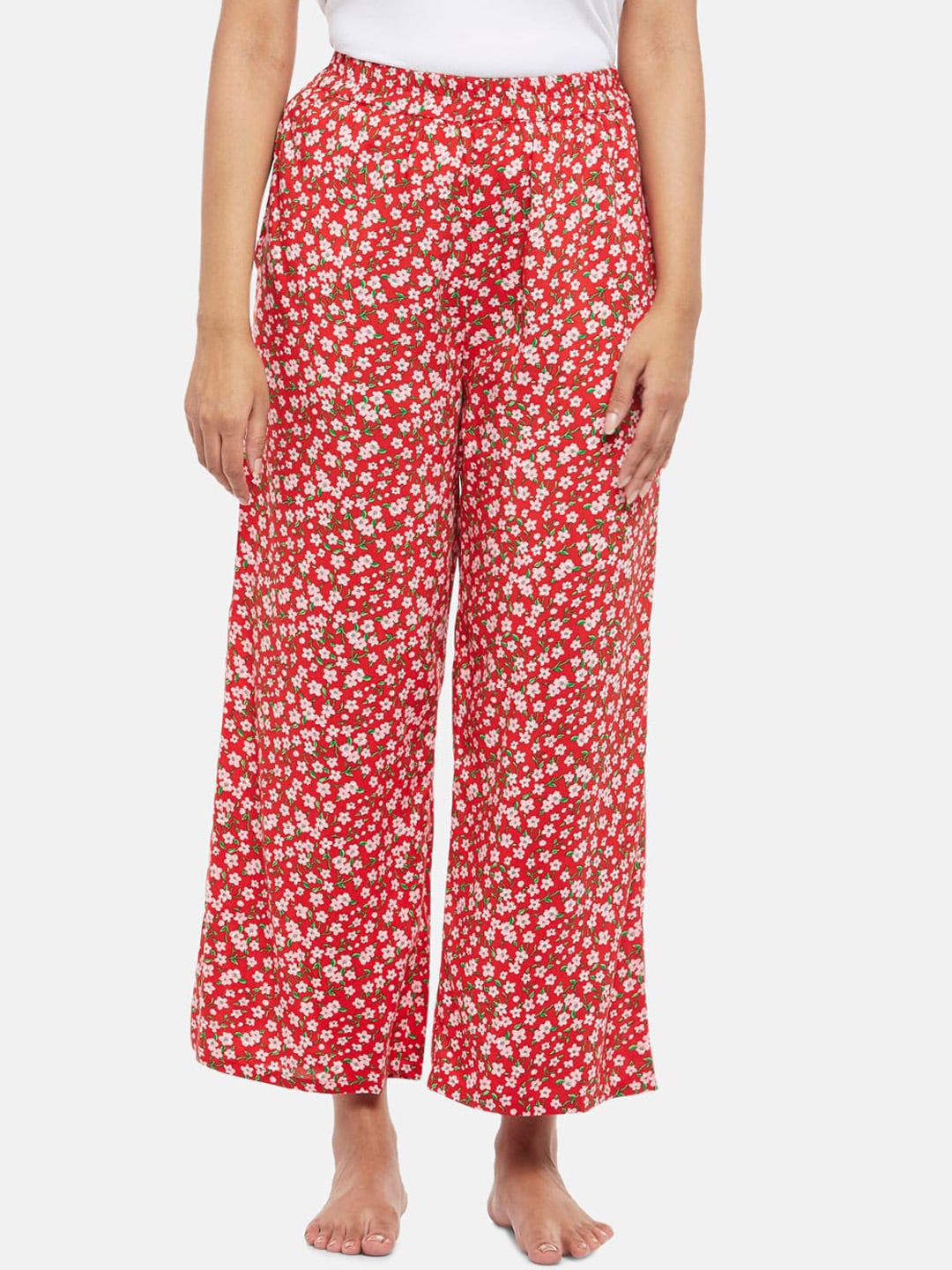 People Women Red & Whited Printed Pyjama Price in India