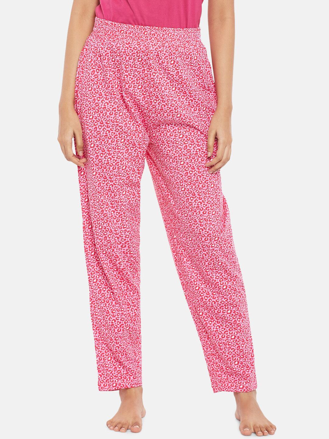 People Women Pink & White Printed Pure Cotton Lounge Pants Price in India