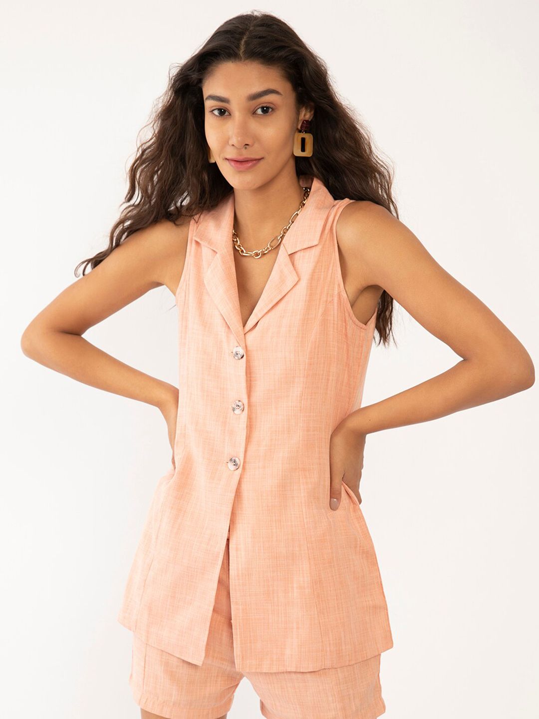Zink London Women Peach-Coloured Two-Piece Co-Ords