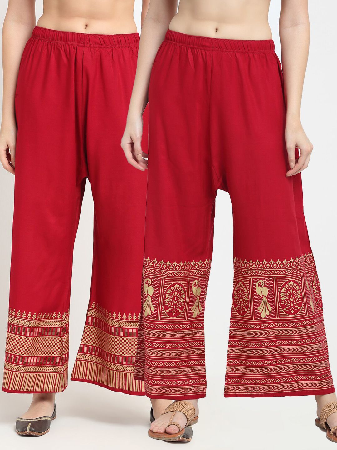 TAG 7 Women Pack of 2 Maroon & Gold-Toned Printed Wide Leg Palazzos Price in India