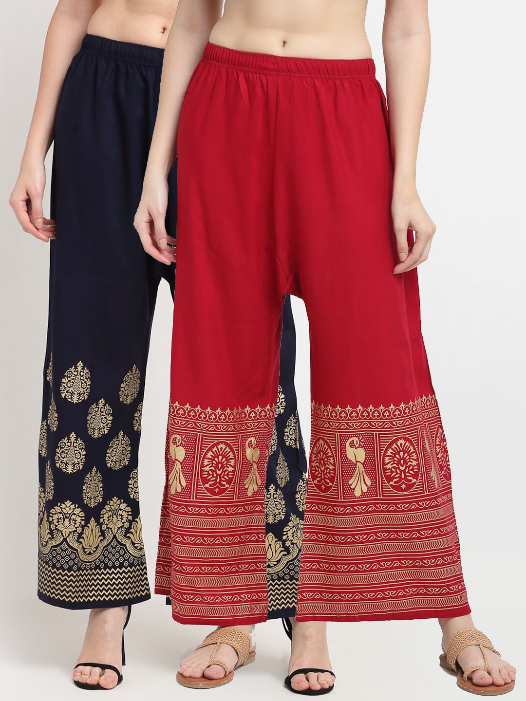 TAG 7 Women Pack of 2 Maroon & Black Printed Wide Leg Palazzos Price in India