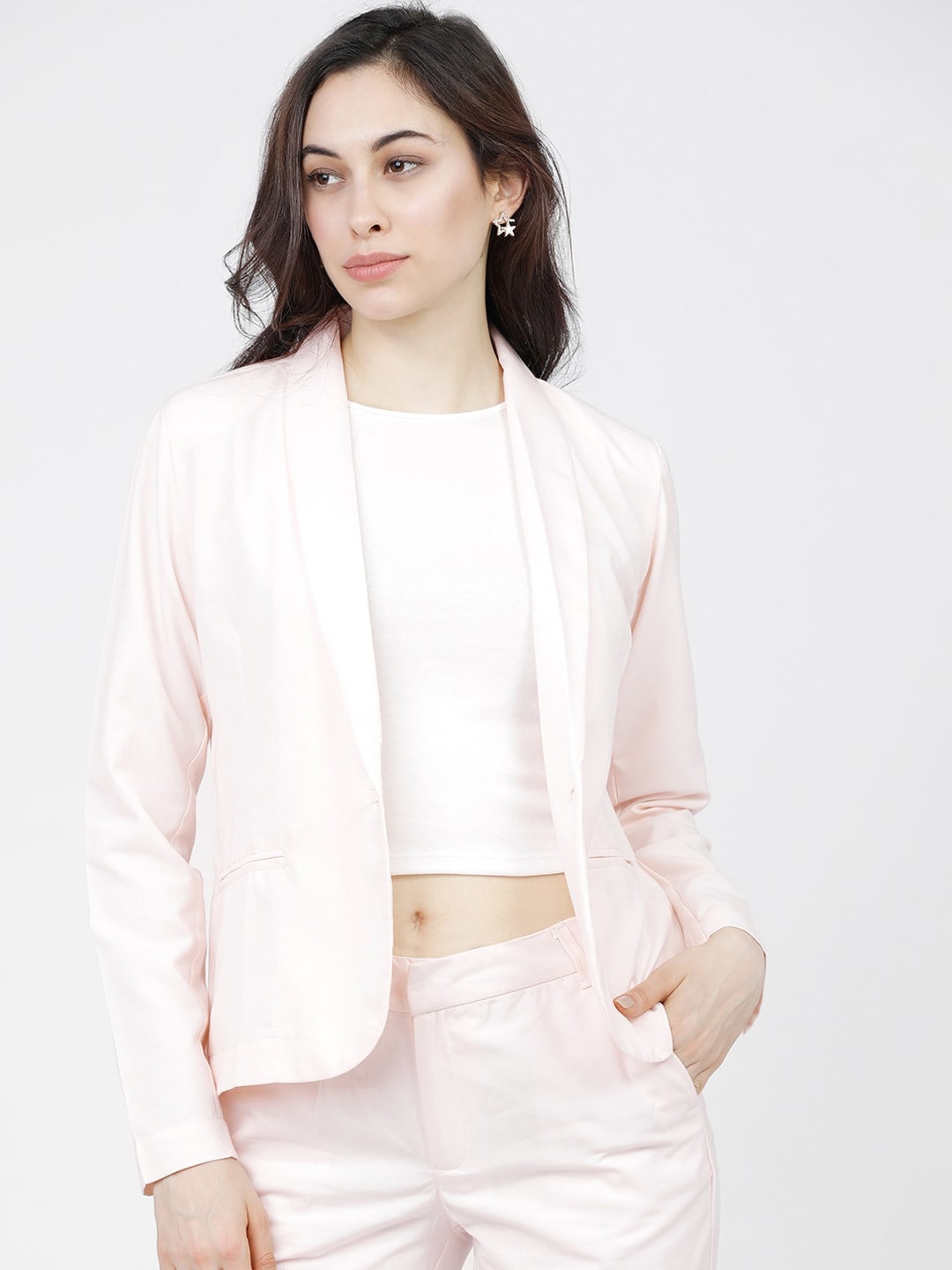 Tokyo Talkies Women Pink Solid Single-Breasted Formal Blazer Price in India