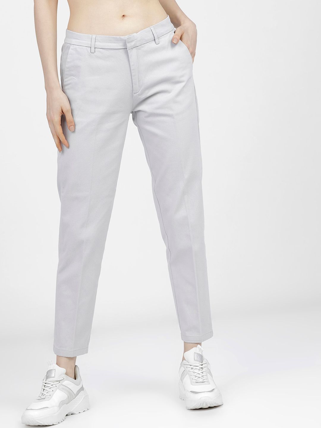 Tokyo Talkies Women Grey Tapered Fit Trousers Price in India