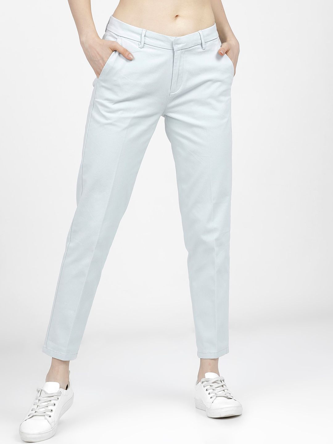 Tokyo Talkies Women Blue Tapered Fit Trousers Price in India