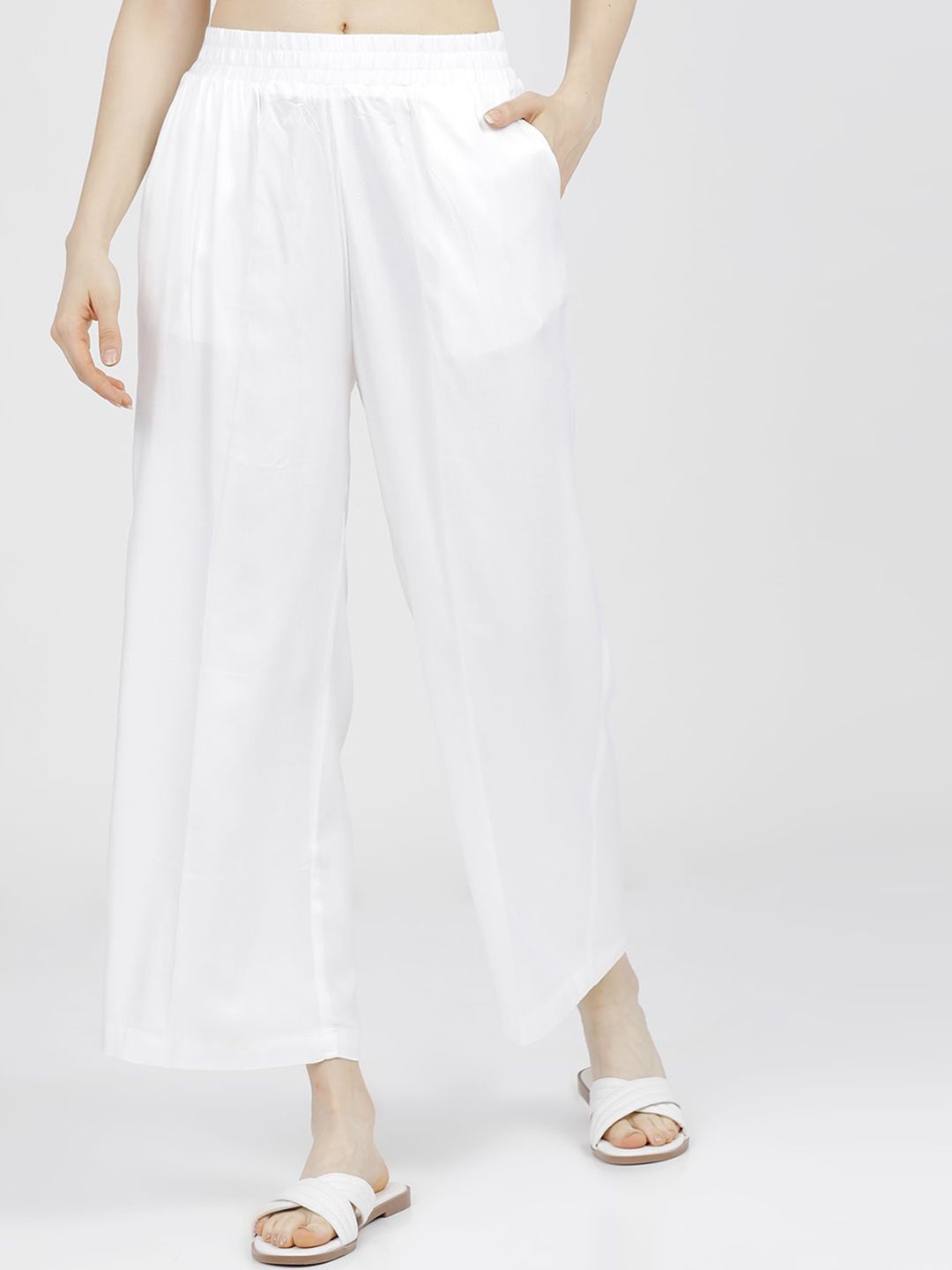 Tokyo Talkies Women White Parallel Elasticated Trousers Price in India