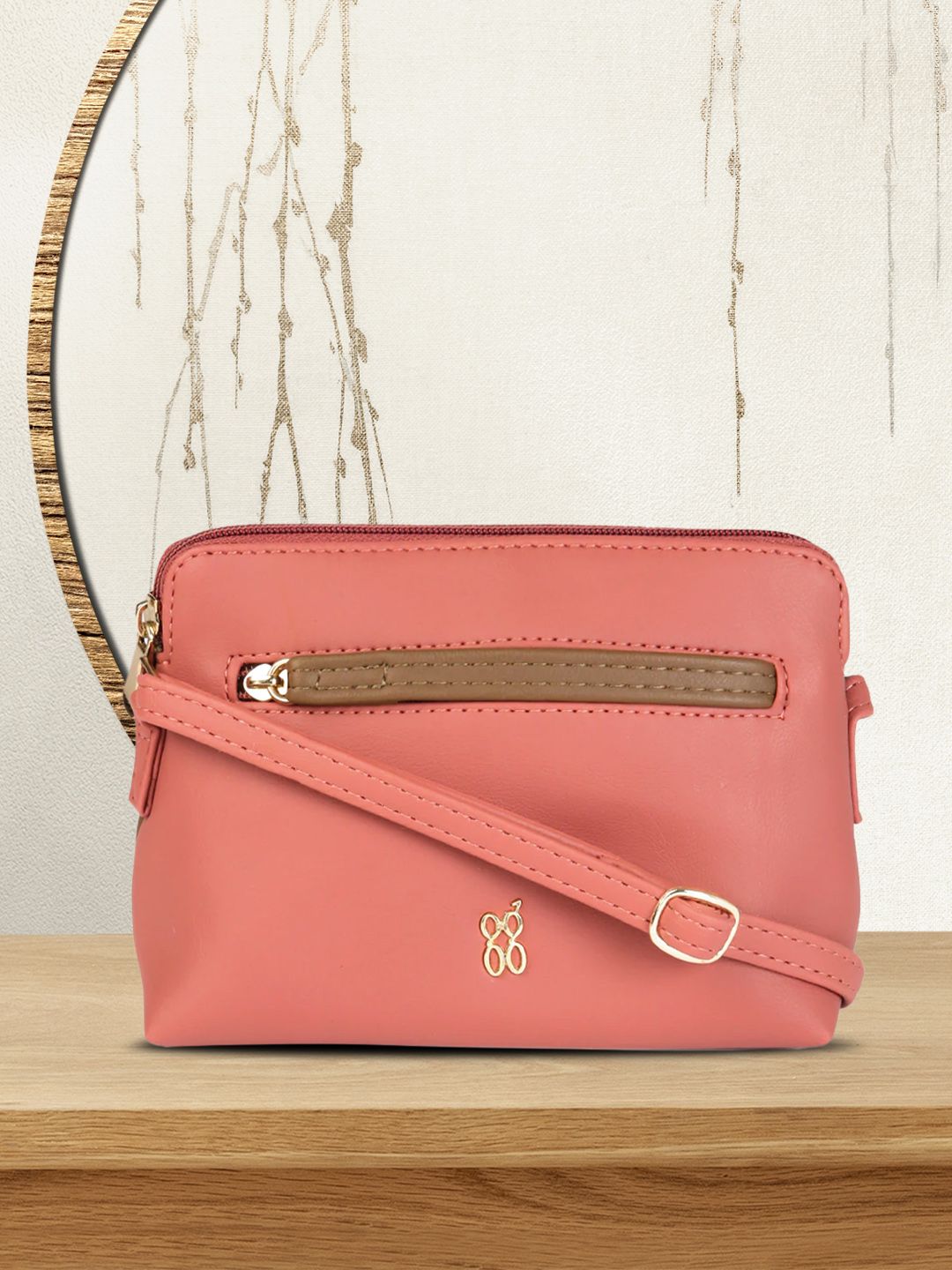 Baggit Pink & Brown Colourblocked Structured Sling Bag Price in India