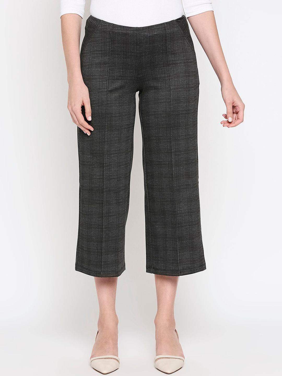 inocenCia Women Grey Checked Culottes Trousers Price in India