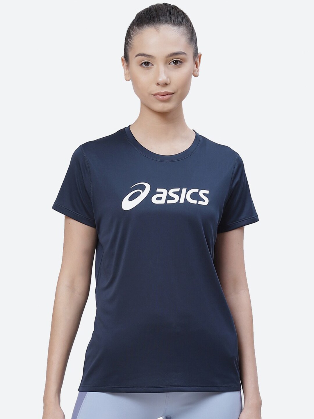 ASICS Women Blue Typography Printed SILVER Running T-shirt Price in India